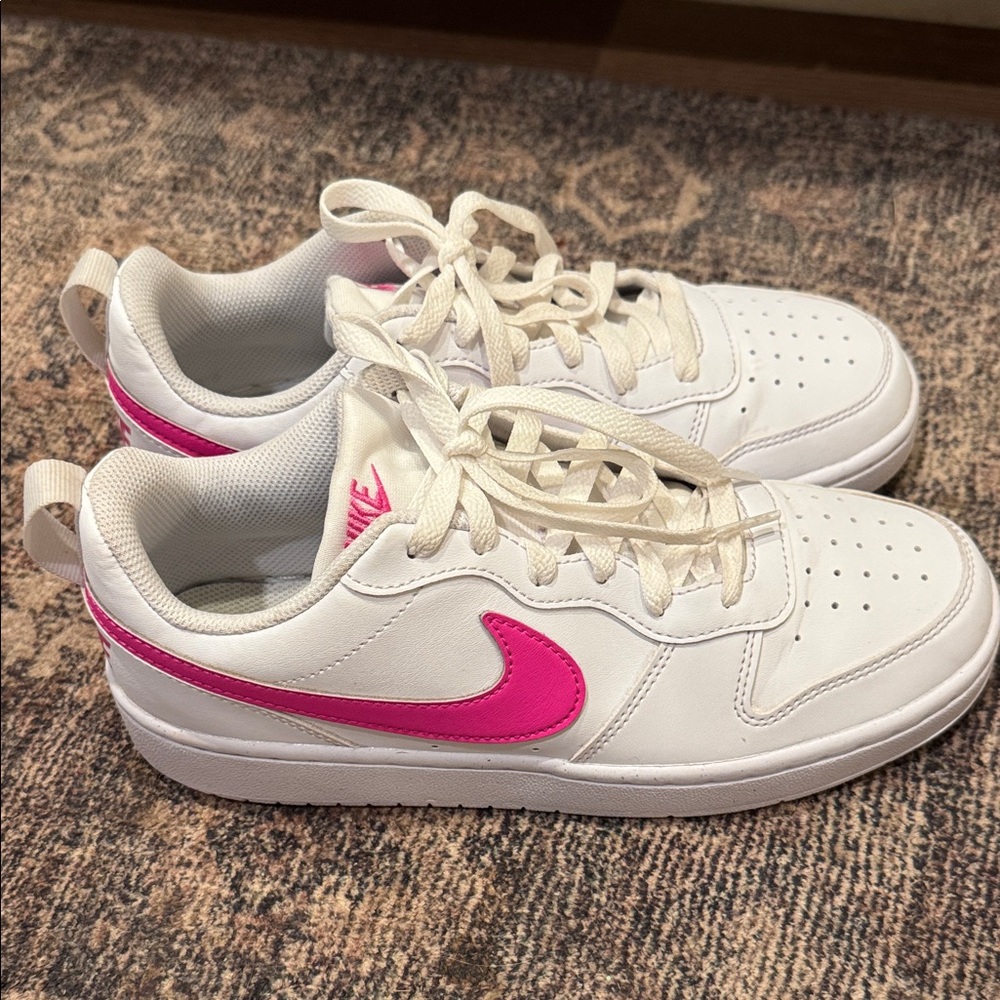 Nike Court Borough White Sneakers with Pink Accents Size 6Y kids Or a 7.5 Womens